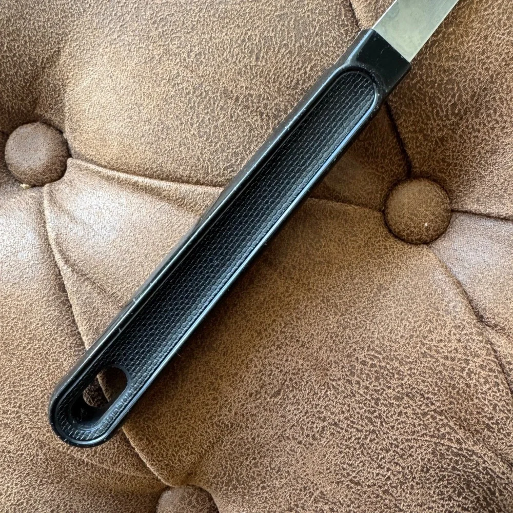 EKCO USA Vintage 60s Slotted‎ Spoon Stainless Steel Black Plastic Handle 12 Inch